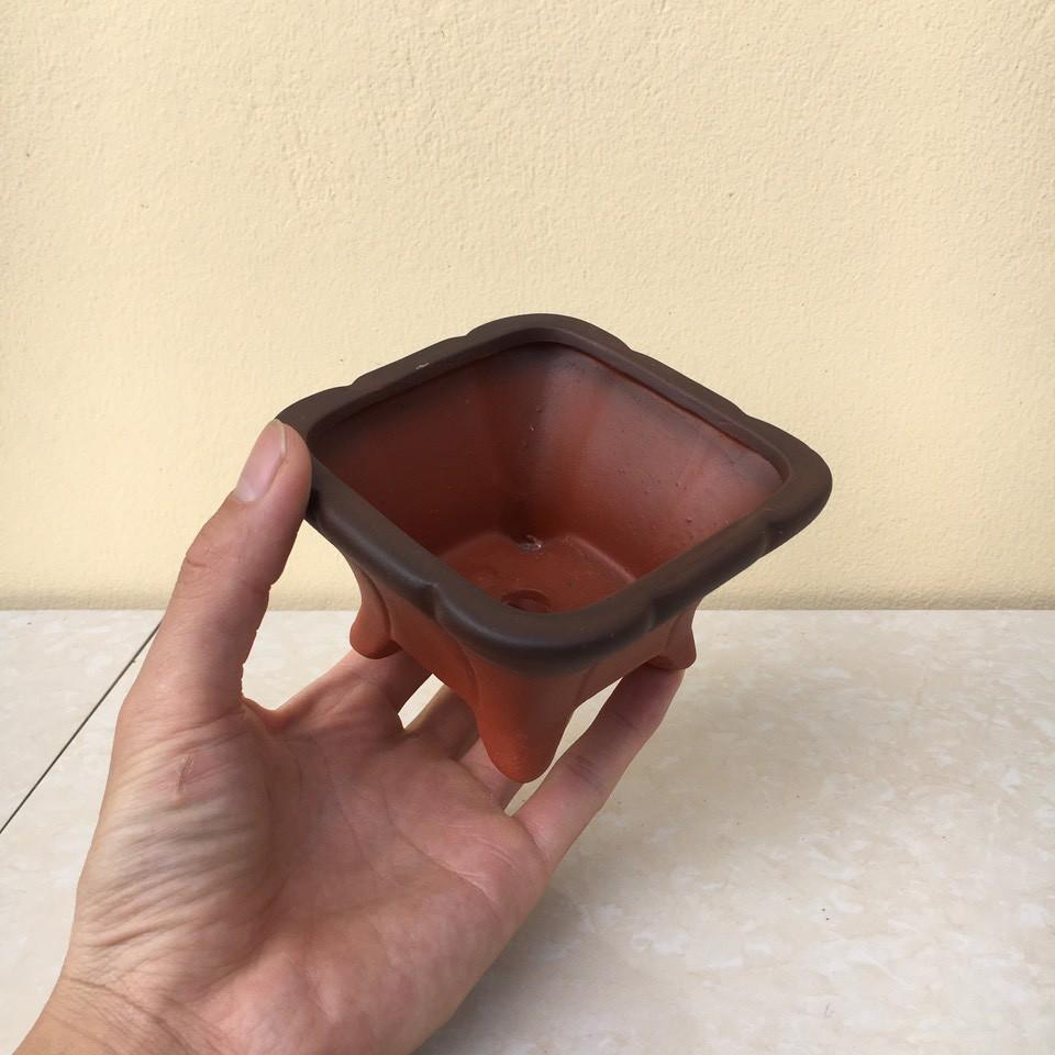 Chậu bonsai Vuông loe mini đất nung gốm Bát tràng 1 size BM-34