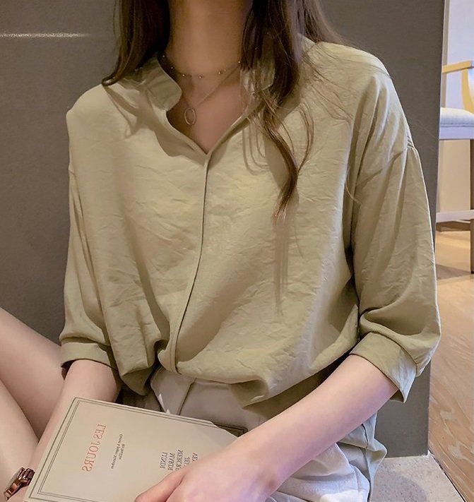 Áo sơ mi nữ cổ trụ xinh s116