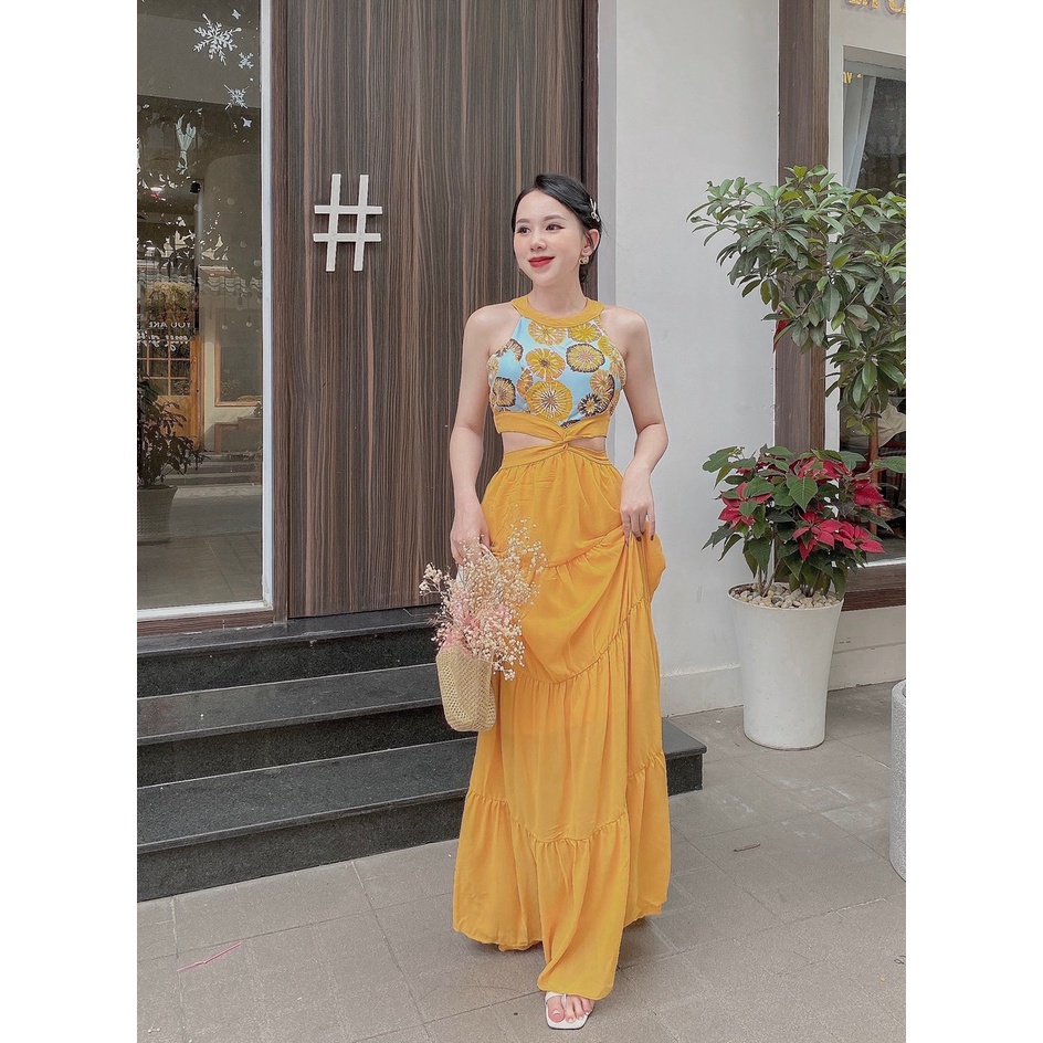 Đầm maxi đi biển phối thổ cẩm
