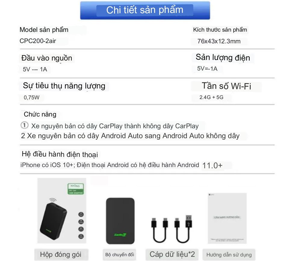 Carlinkit 5.0 2Air 2023 chuyển đổi Apple Carplay không dây + Android Auto Không dây 2 in 1 cho xe ô tô