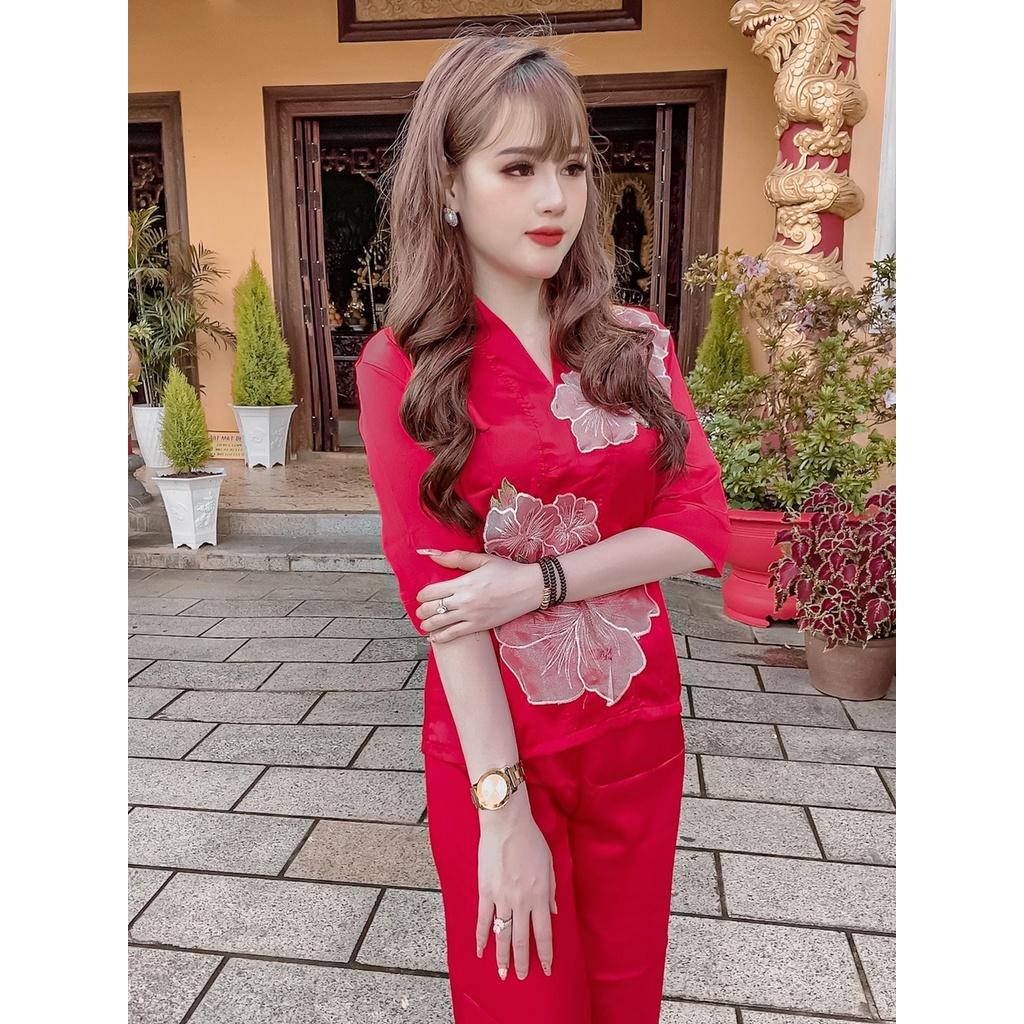 Đồ Đi Chùa Thêu Đắp Hoa Ren Cao Cấp Dáng Yêu Công Dung Boutyque SJ01