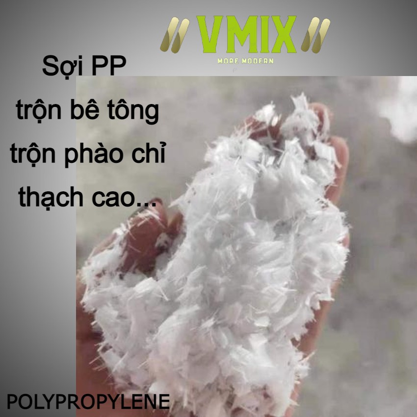 [1kg] Sợi Polypropylene PP dài 12mm gia cường cho phào chỉ thạch cao,trong bê tông nhẹ,chống nứt bê tông thạch cao