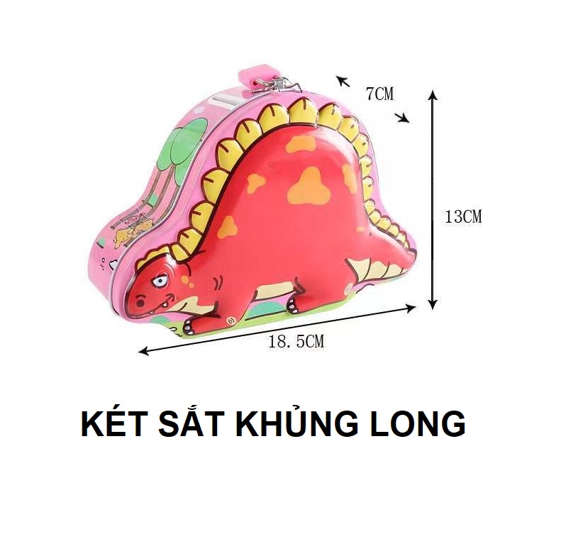 Két sắt mini cho bé làm ống heo đất tiết kiệm tiền hình khủng long poni có khóa, lợn đất tiết kiệm cho bé