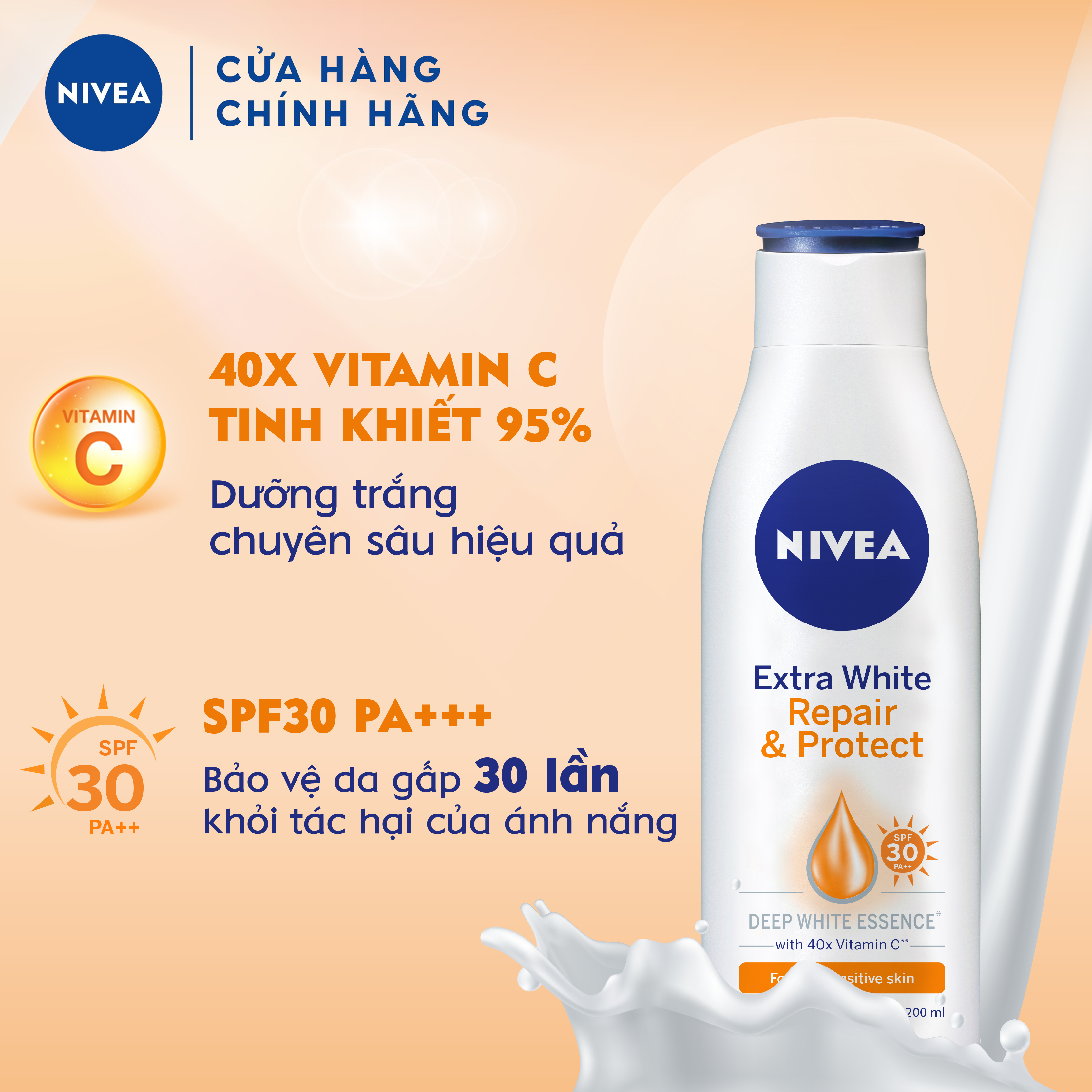 Sữa Dưỡng Thể Dưỡng Trắng NIVEA Giúp Phục Hồi &amp; Chống Nắng SPF 30 (200ml) - 88310