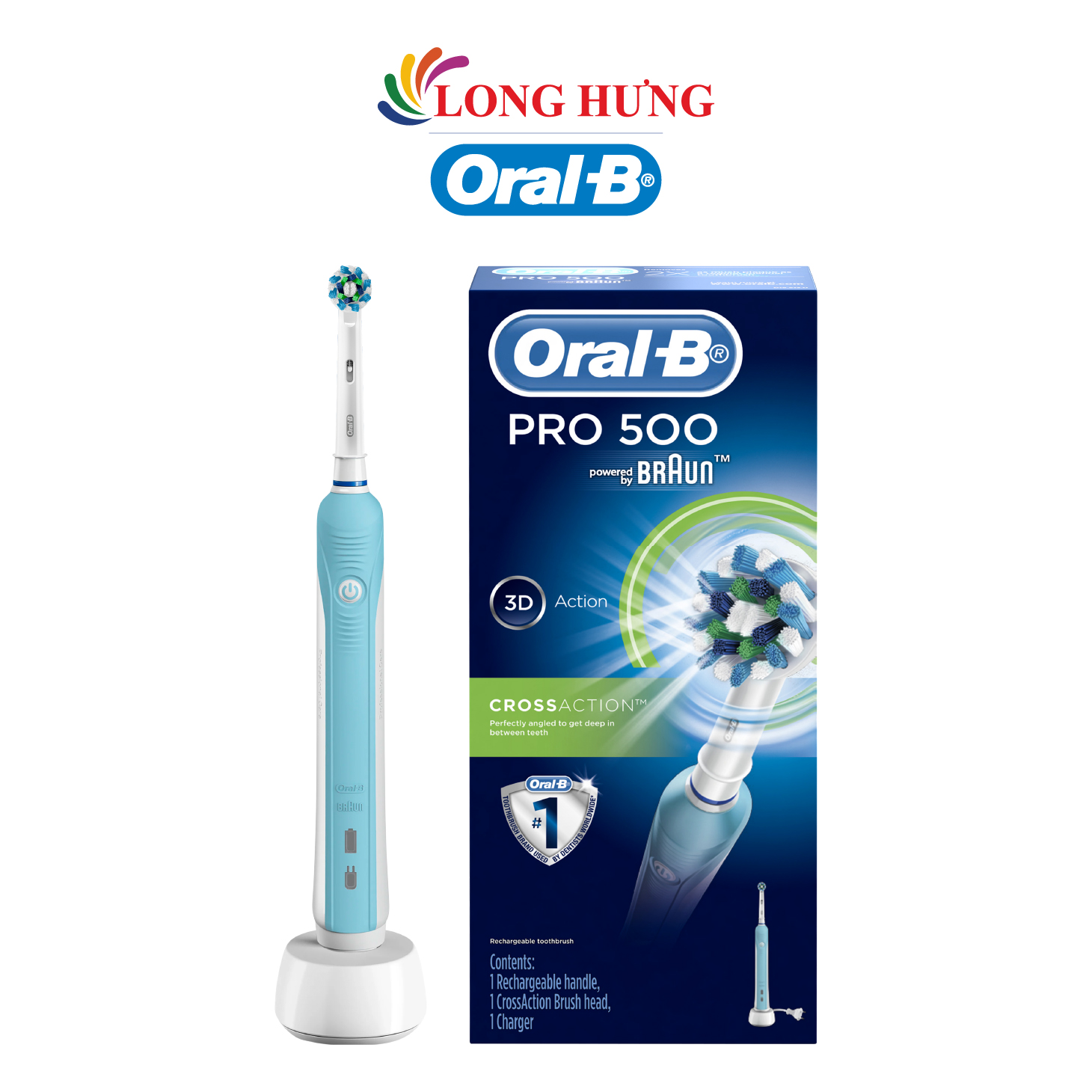 Bàn chải điện Oral-B Pro 500 CrossAction D16.513.U - Hàng chính hãng