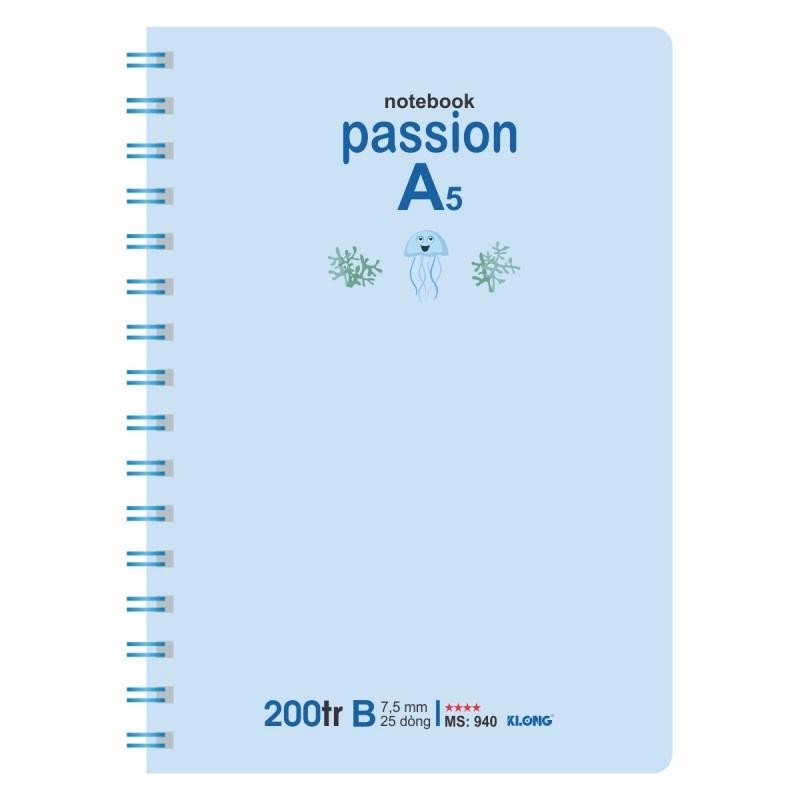 Sổ kẻ ngang lò xo kép Passion KLONG A5 200 trang 70/76; MS: 940