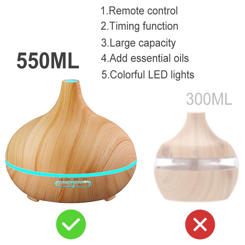 Mới 550Ml Tinh Máy Khuếch Tán Tinh Dầu Siêu Âm Thanh USB Máy Tạo Độ Ẩm Không Khí Có Đèn LED 7 Màu Đèn Điều Khiển Từ Xa Văn Phòng Nhà difusor