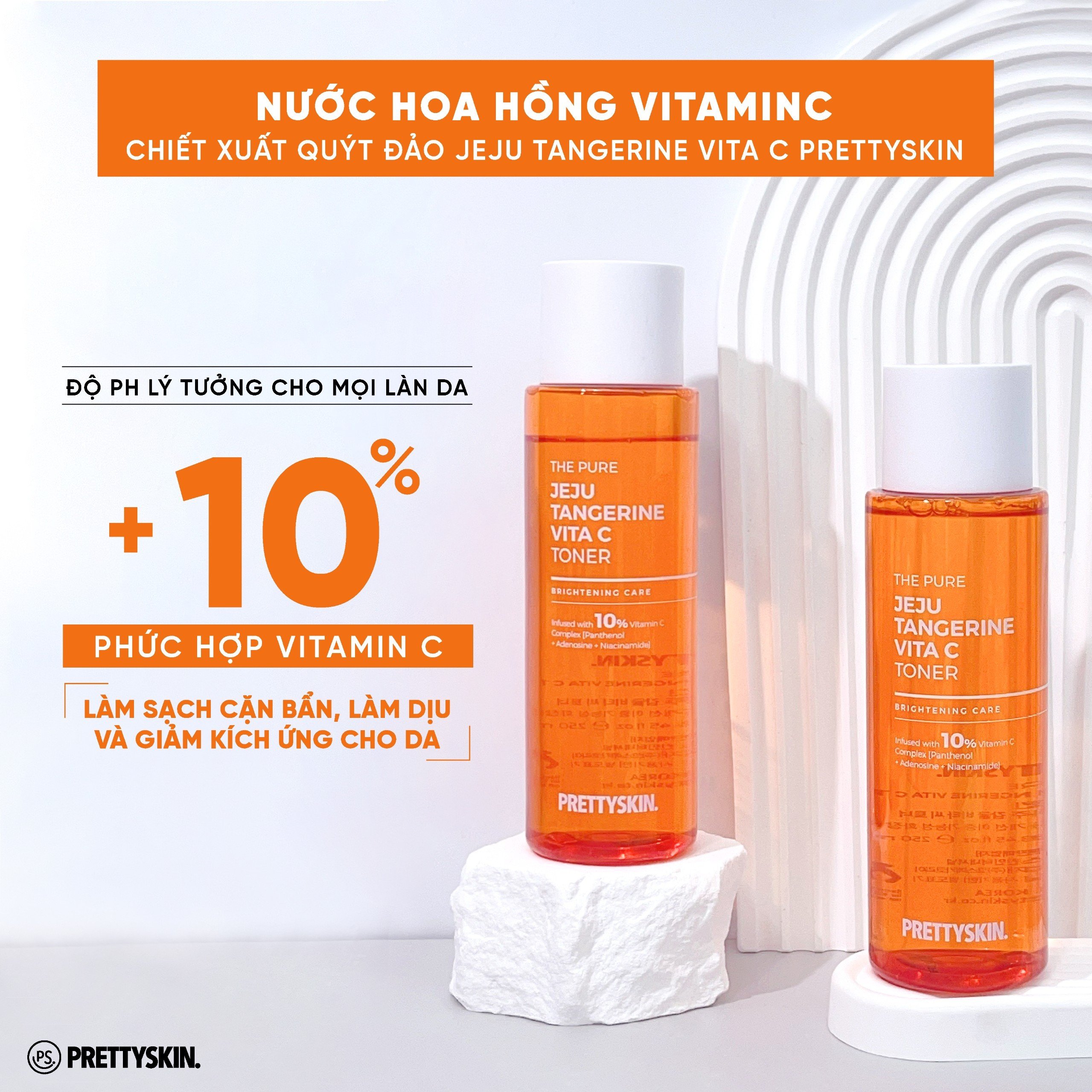 Nước hoa hồng dưỡng trắng, phục hồi da Vitamin C Prettyskin, Toner Pretty Skin The Pure Jeju Tangerine cấp ẩm làm dịu