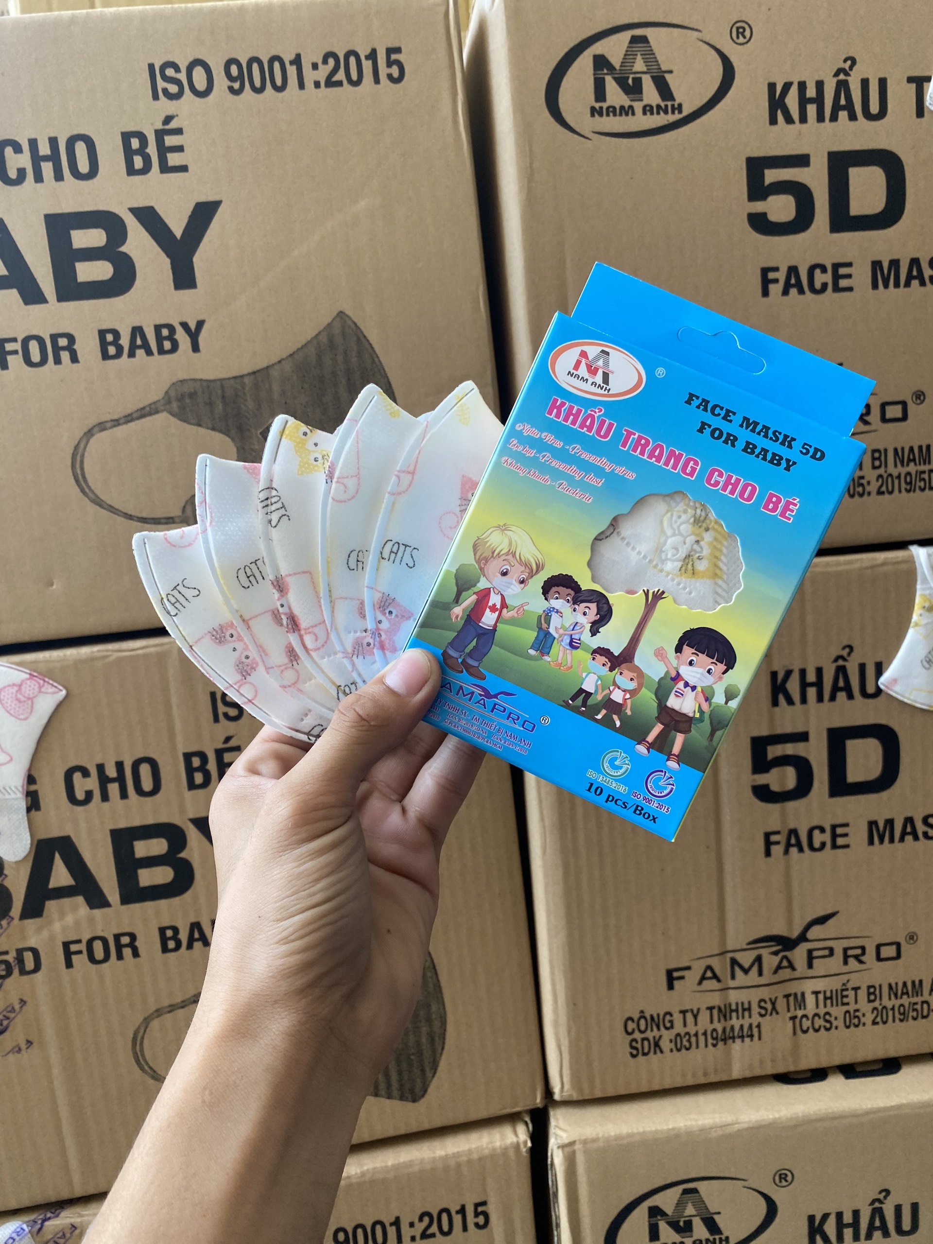 [HỘP - FAMAPRO 5D BABY] - Khẩu trang y tế trẻ em kháng khuẩn 3 lớp Famapro 5D Baby (10 cái/ hộp) - 1 HỘP