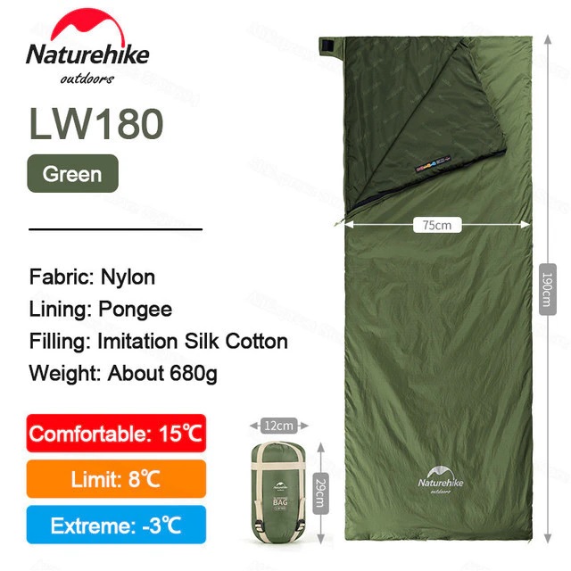 Túi ngủ gấp gọn NatureHike LW180 NH21MSD09 2021 chịu nhiệt 8-15 độ thích hợp dùng văn phòng,dã ngoại