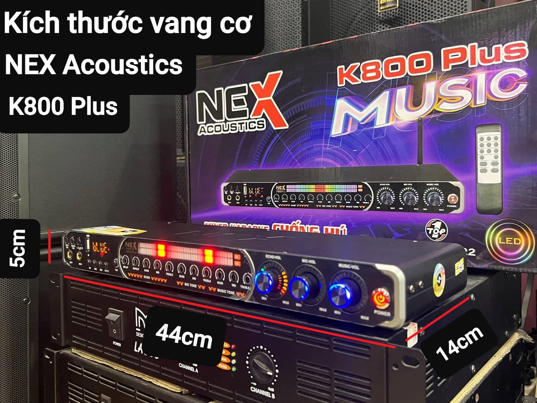 Vang cơ NEX Acoustics K800 Plus: Chống hú tốt, Dàn đèn LED tín hiệu sinh động, Có kết nối Bluetooth, Optical, USB..Tặng kèm bộ dây kết nối Canon