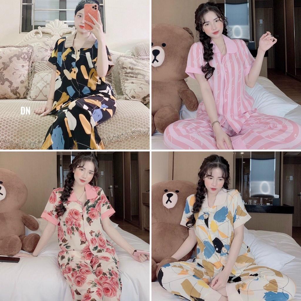 Bộ Pijama lụa Mango mặc nhà cộc tay quần dài cao cấp