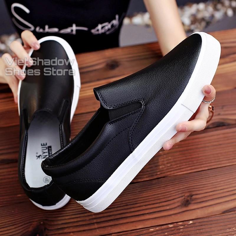 Slip on da nữ - Giày lười da nữ - Chất liệu da PU màu (trắng) full - Mã SP: B257