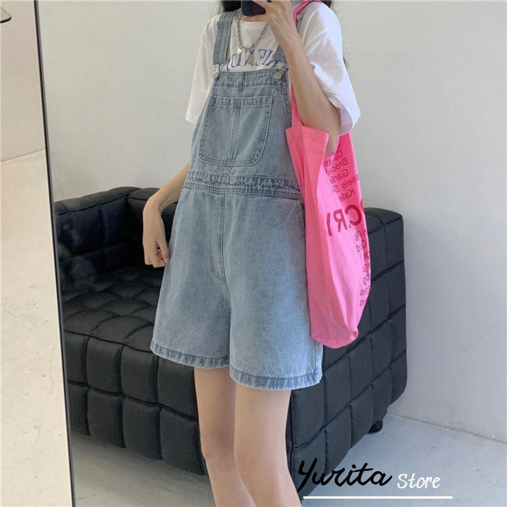 Quần Yếm Short Jeans Nữ Yurita Ống Suông Phối Túi Trước Trẻ Trung Phong Cách Hàn Quốc