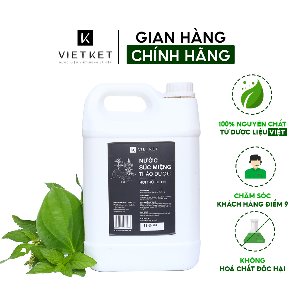 Nước Súc Miệng Thảo Dược VIETKET 5l,  Hơi thở thơm mát, sạch họng, giảm viêm nhiễm chân răng