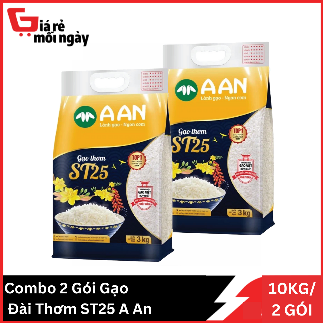 [HÀNG CHÍNH HÃNG] Combo 2 Túi Gạo Thơm ST25 Gạo A An Túi 5 Kg x2