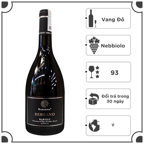 Rượu Vang Đỏ Bersano Badarina Barolo Riserva 750ml 14% - Ý - Hàng Chính Hãng