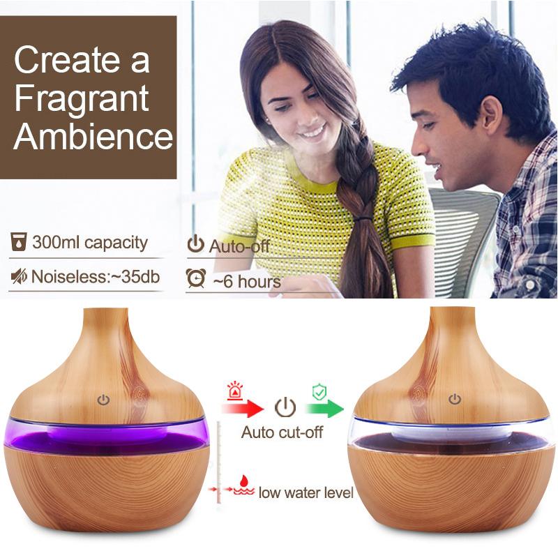 Máy Tạo Độ Ẩm Không Khí Gia Đình Tinh Tinh Dầu Khuếch Tán Tinh Dầu Siêu Âm Thanh Vân Gỗ Phun Sương Tạo Với Cảm Ứng Thông Minh USB Humidificador