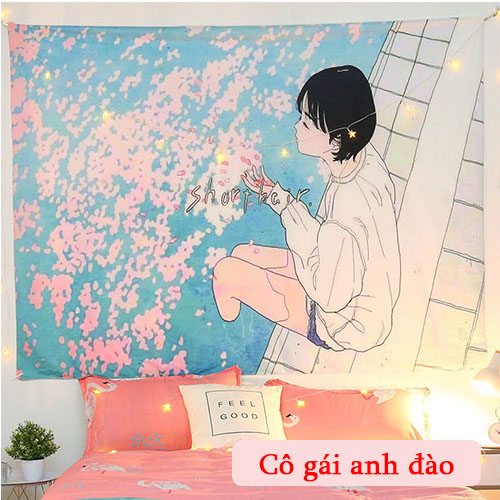 [ĐẸP - SẴN] Thảm treo tường trang trí, Decor phòng hình nai sừng tấm (150x130cm, TẶNG móc treo) + dây dèn led 8m