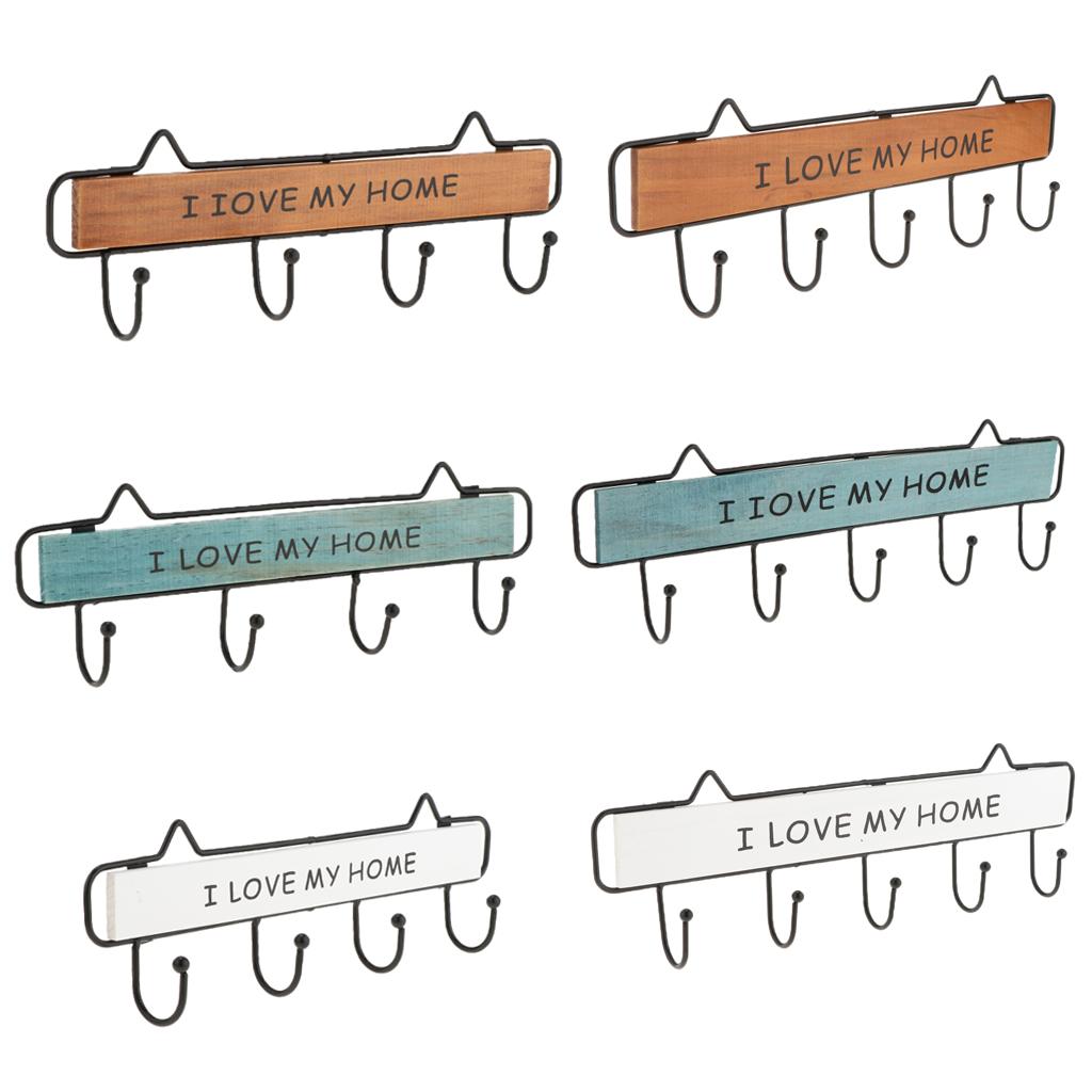 Multi-purpose Wall Mount Wood Metal Hanger Hooks for Coat Robe Brown 4 Hooks