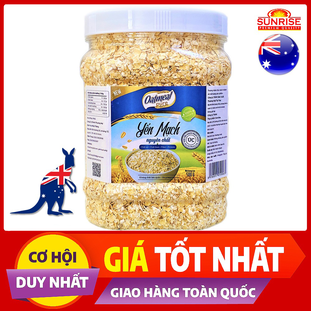 Yến mạch úc nguyên chất Oatmeal Pure cán vảy hũ 500g