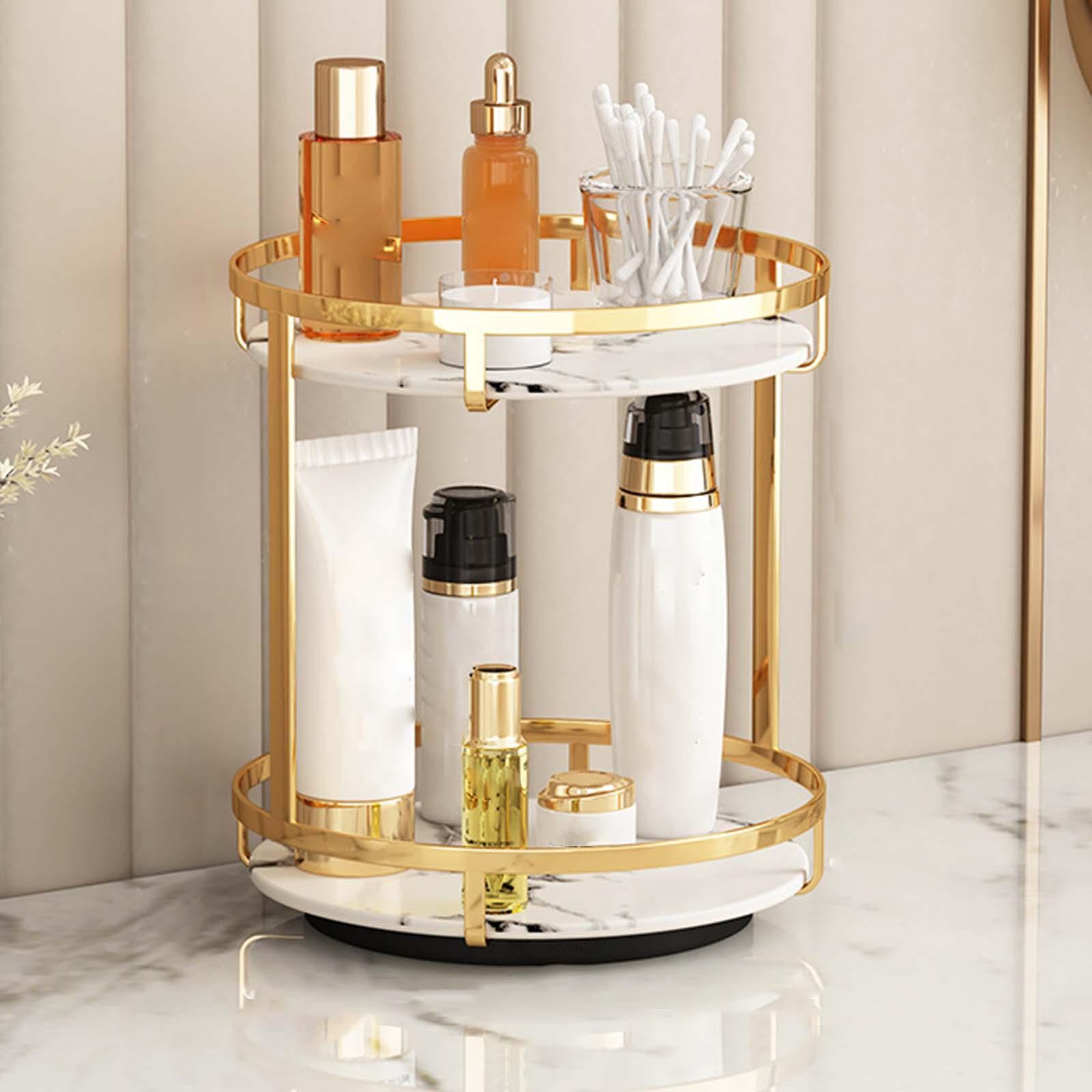 Multi Function Makeup Organizer, 360 Degree Rotating Double Layer Display Stand Storage Box for Dresser or Vanity Countertop Perfume Jewelry