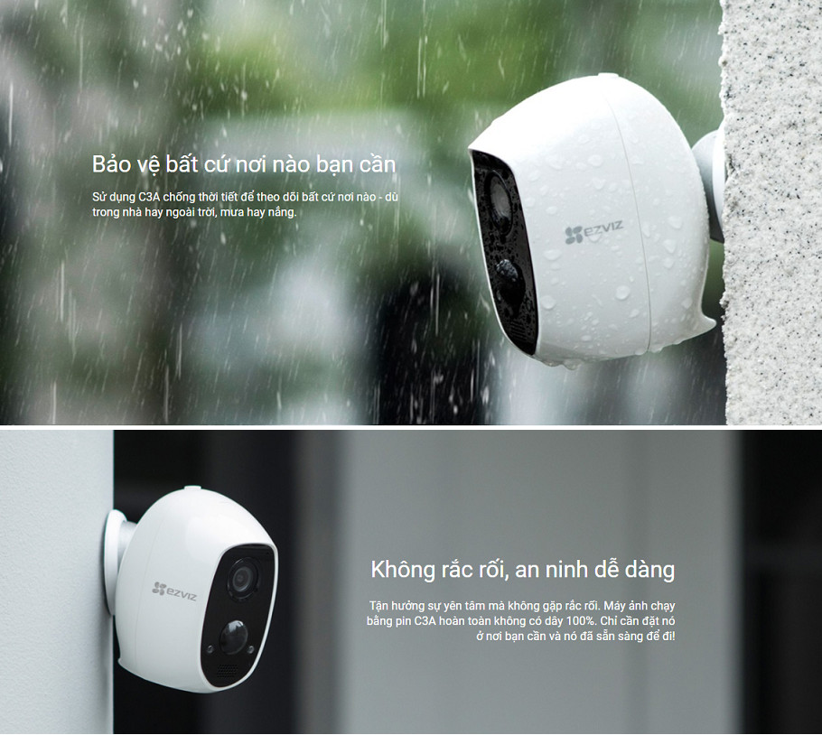 Camera IP Wifi ngoài trời EZVIZ C3A  FHD 1080P - Dùng Pin Sạc - đàm thoại 2 chiều - hàng chính hãng