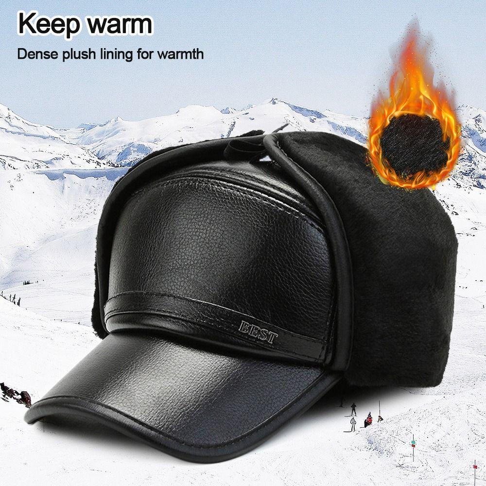 Mùa đông ấm áp mũ nam giới da đen mũ bóng chày mũ mũ cho nam snapback nữ ngủ trên núi Color: Black1