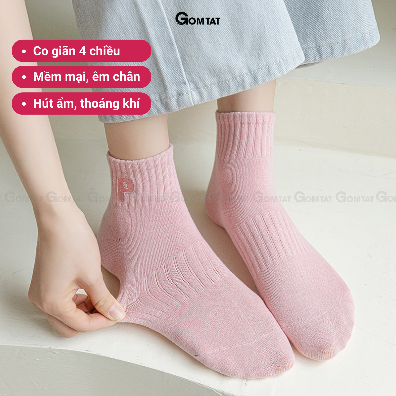 Tất nữ cổ ngắn cao cấp mẫu chữ P, vớ cổ thấp chất liệu cotton mềm mại, thấm hút - NGANCHUP-UYE-7003-1DOI