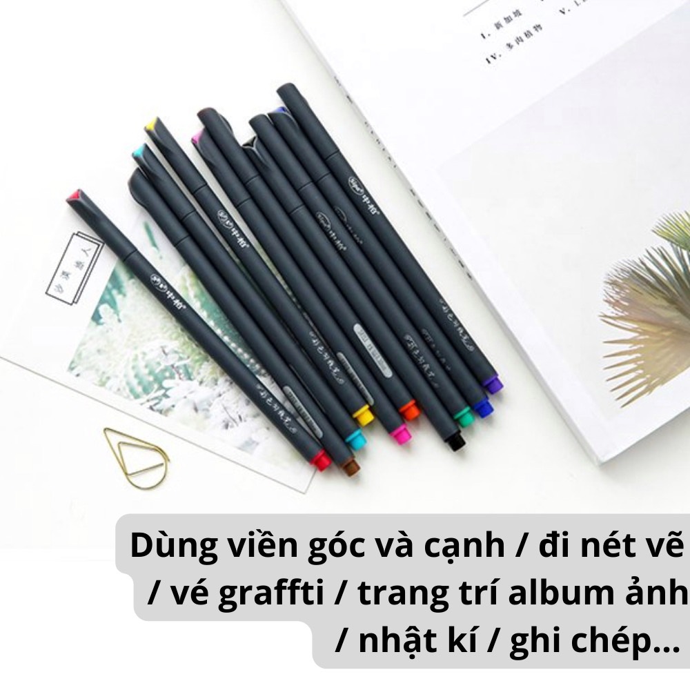 Bộ bút đi nét/ bút lông kim Fine Pen – Ngòi bọc kim loại – Màu gốc nước – Bộ 10 màu