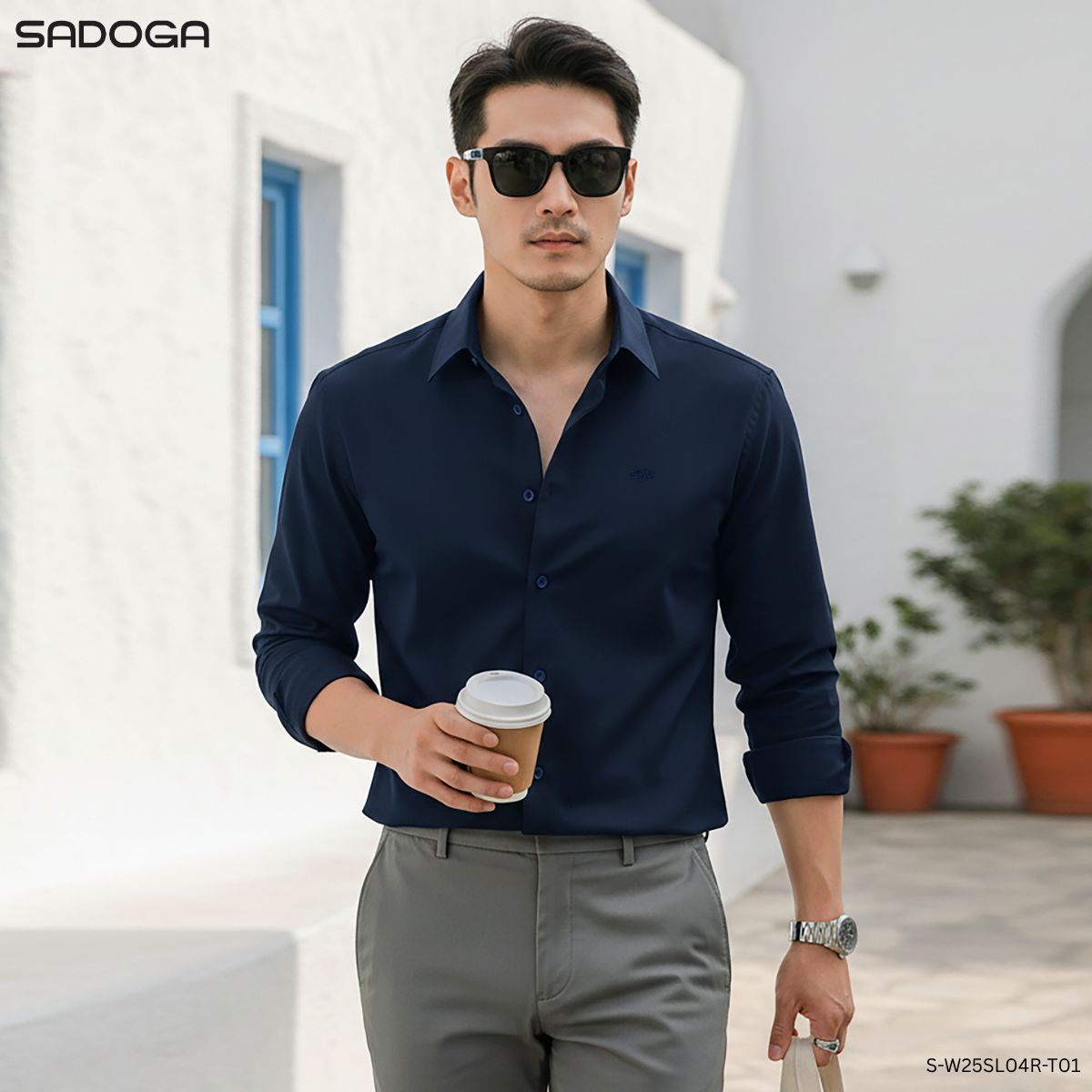 Áo Sơ Mi Nam Sadoga Dài Tay Regular Fit Không Túi, Thoáng Mát Nhanh Khô S-W25SL04R