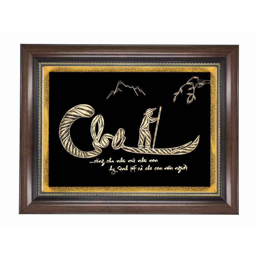 Quà tặng mừng thọ cao cấp: Tranh chữ Cha thư pháp Mạ- vàng 24k