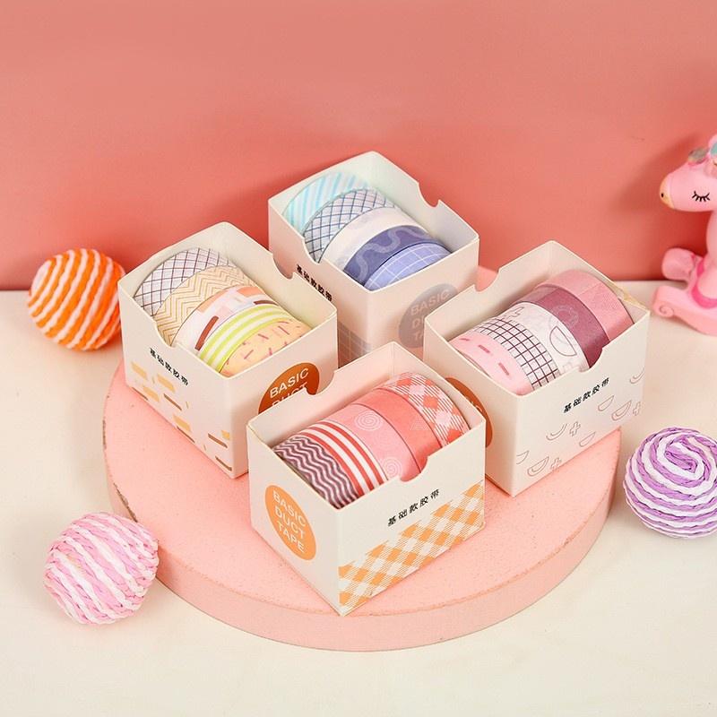 Bộ 5 Cuộn Băng dính trang trí băng giấy washi tape dùng album sổ lưu niệm