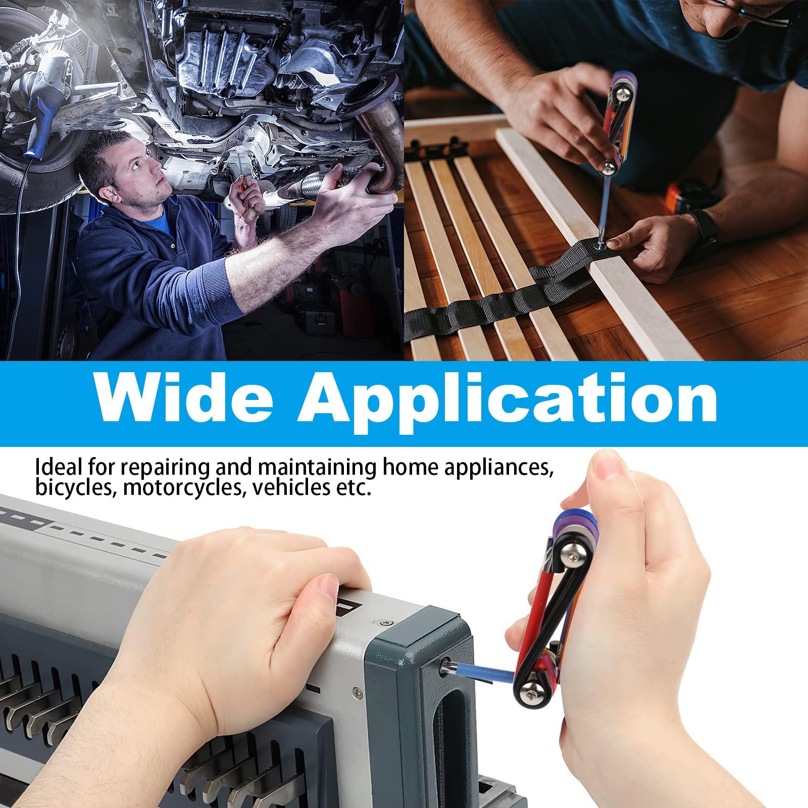 Bộ khóa Imbus có thể gập lại để sửa chữa xe đạp, cờ lê ổ cắm bên trong nhỏ với vòng chìa khóa, cờ lê lục giác trong 2 mm, 2,5mm, 3 mm, 4mm, 5 mm, 6 mm, khe cắm chéo, vít phẳng và t25