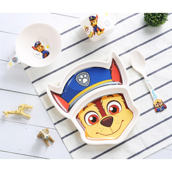 Set 4 món chén, dĩa, muỗng và ly uống nước hình chú chó cứu hộ Dog Paw Patrol 3D màu xanh cho các bé ăn uống - 140P7NWW6633