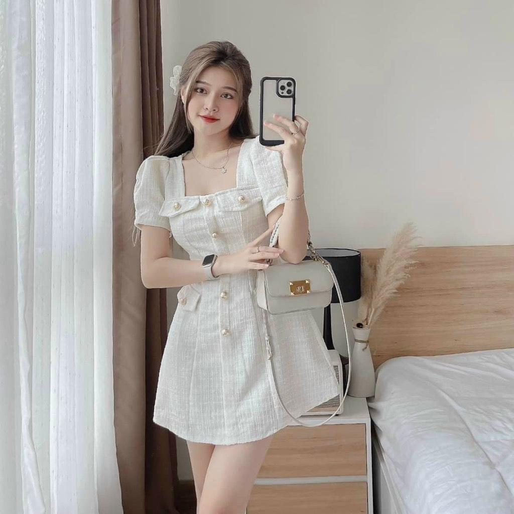 ĐẦM XÒE BỐ CỔ VUÔNG PHỐI NÚT 14382