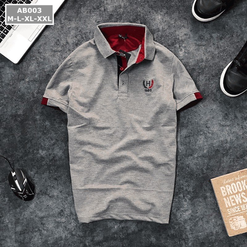 Áo thun nam cổ bẻ thêu logo bông lúa cao cấp AB003