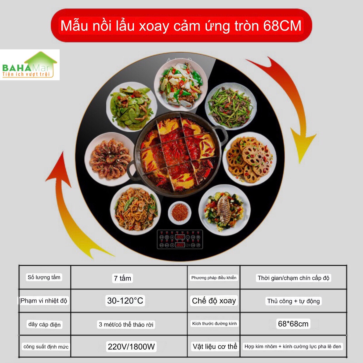 MÂM 68CM GIỮ ẤM MÓN ĂN SUỐT BỮA VÀ TÍCH HỢP KÈM BẾP NẤU LẨU Ở GIỮA CÓ THỂ XOAY TRÒN "BAHAMAR" Có thể làm chủ nhiệt độ theo ý bởi hệ thống điều khiển cảm ứng