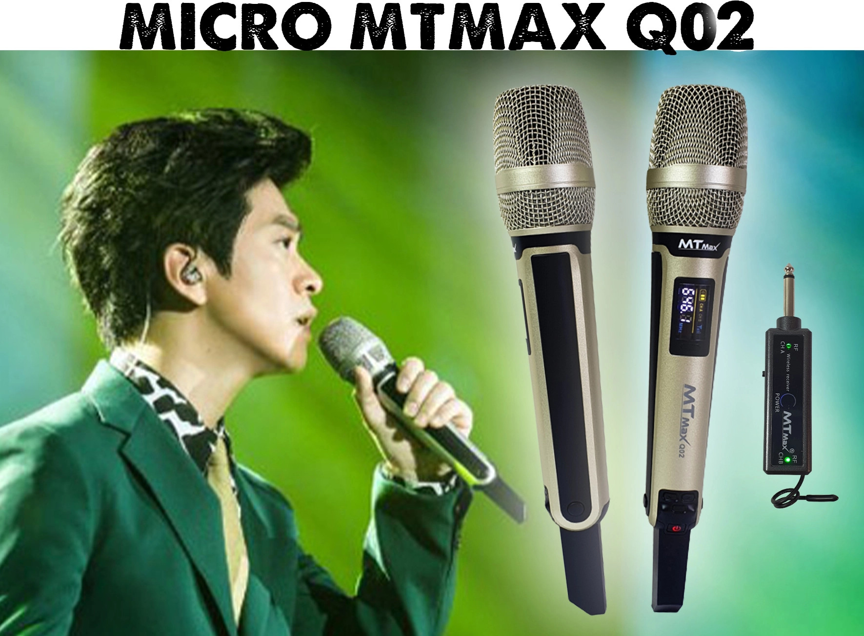 Micro không dây đa năng MTMAX Q02 - Micro không dây giá tốt, sử dụng cho mọi loại thiết bị âm thanh - Micro dành cho loa kéo, loa bluetooth, amply - Màn hình Led hiển thị thông số - Âm thanh cực hay, giá cực rẻ