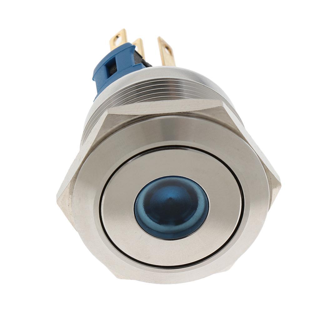 22mm Button Momentary Stainless Steel Metal LED Push Button Switch Blue 12V