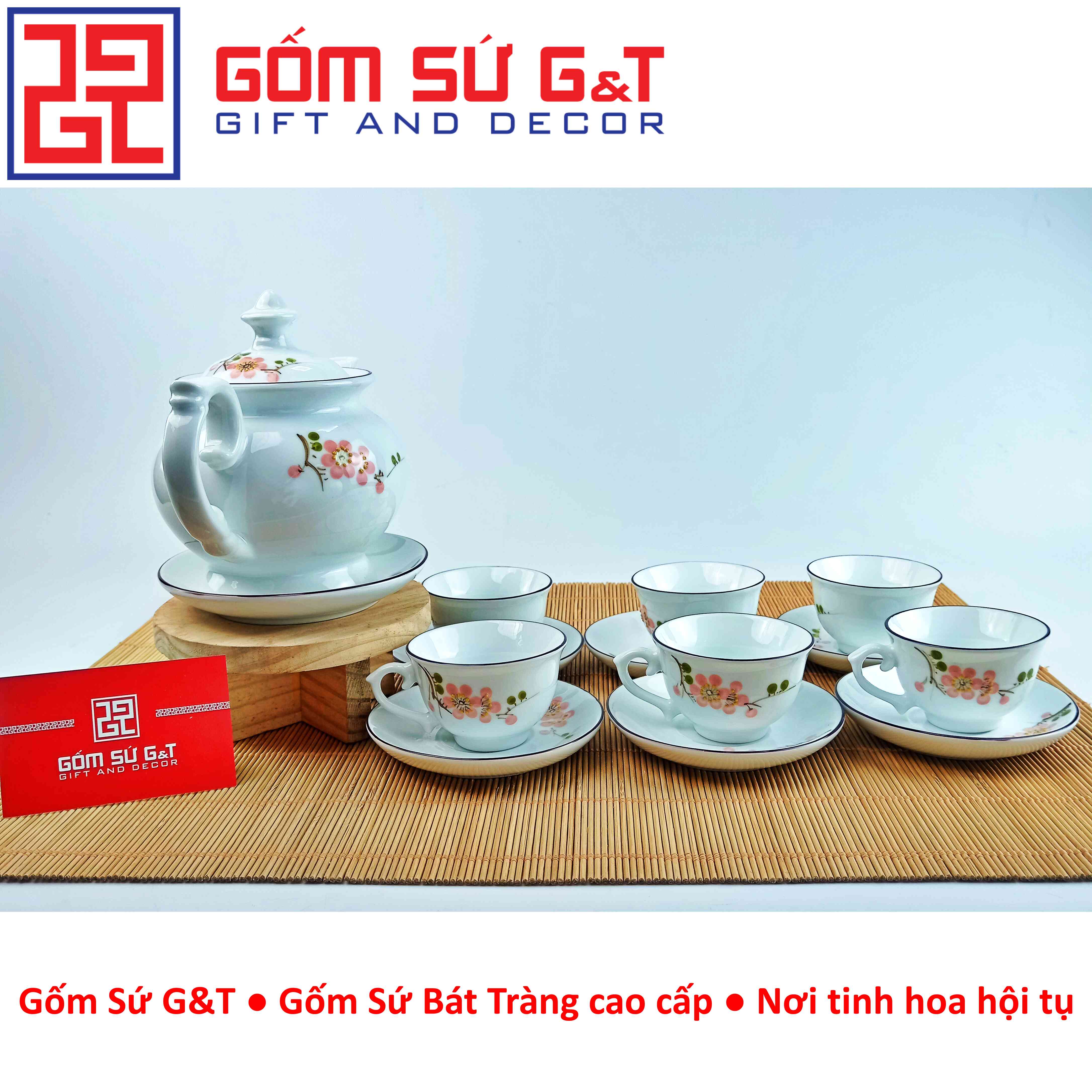 Bộ trà cát tường vẽ hoa đào đỏ Gốm Sứ G&amp;T