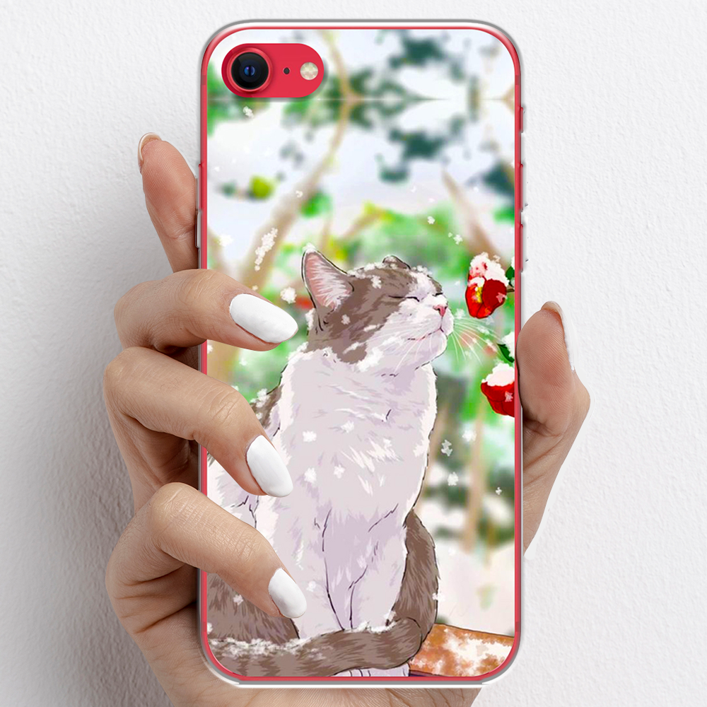 Ốp lưng cho iPhone SE nhựa TPU mẫu Mèo trắng