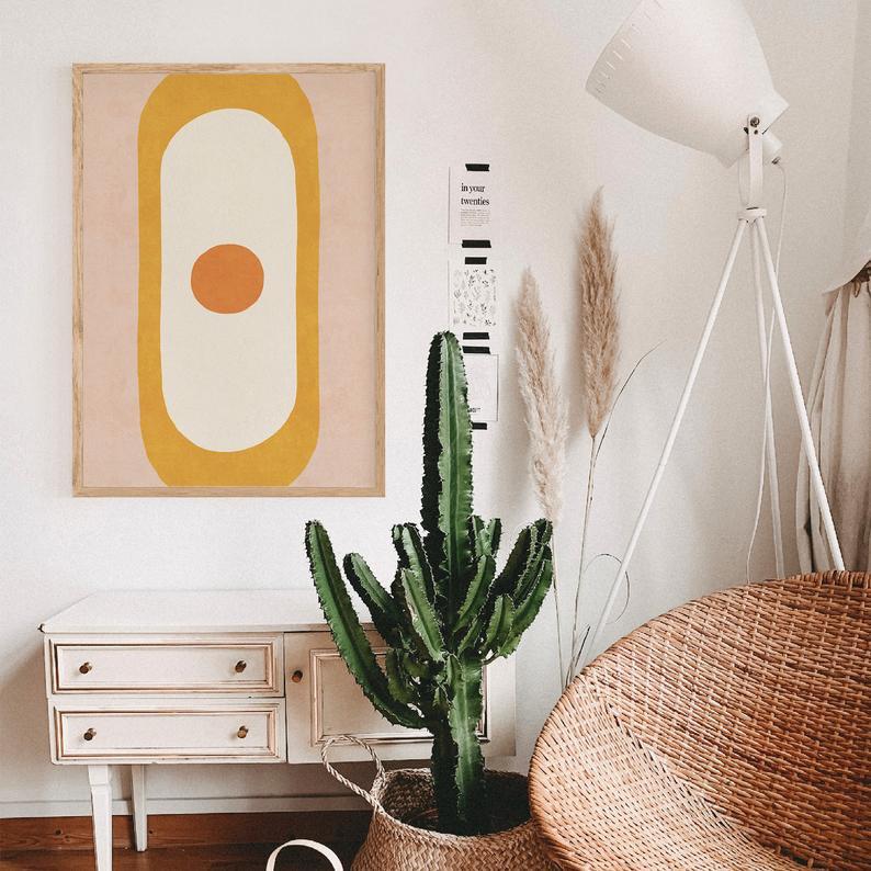 Tranh Canvas Cao Cấp | Tranh trung tính mid century, trang trí hình học trừu tượng, nghệ thuật treo tường tối giản