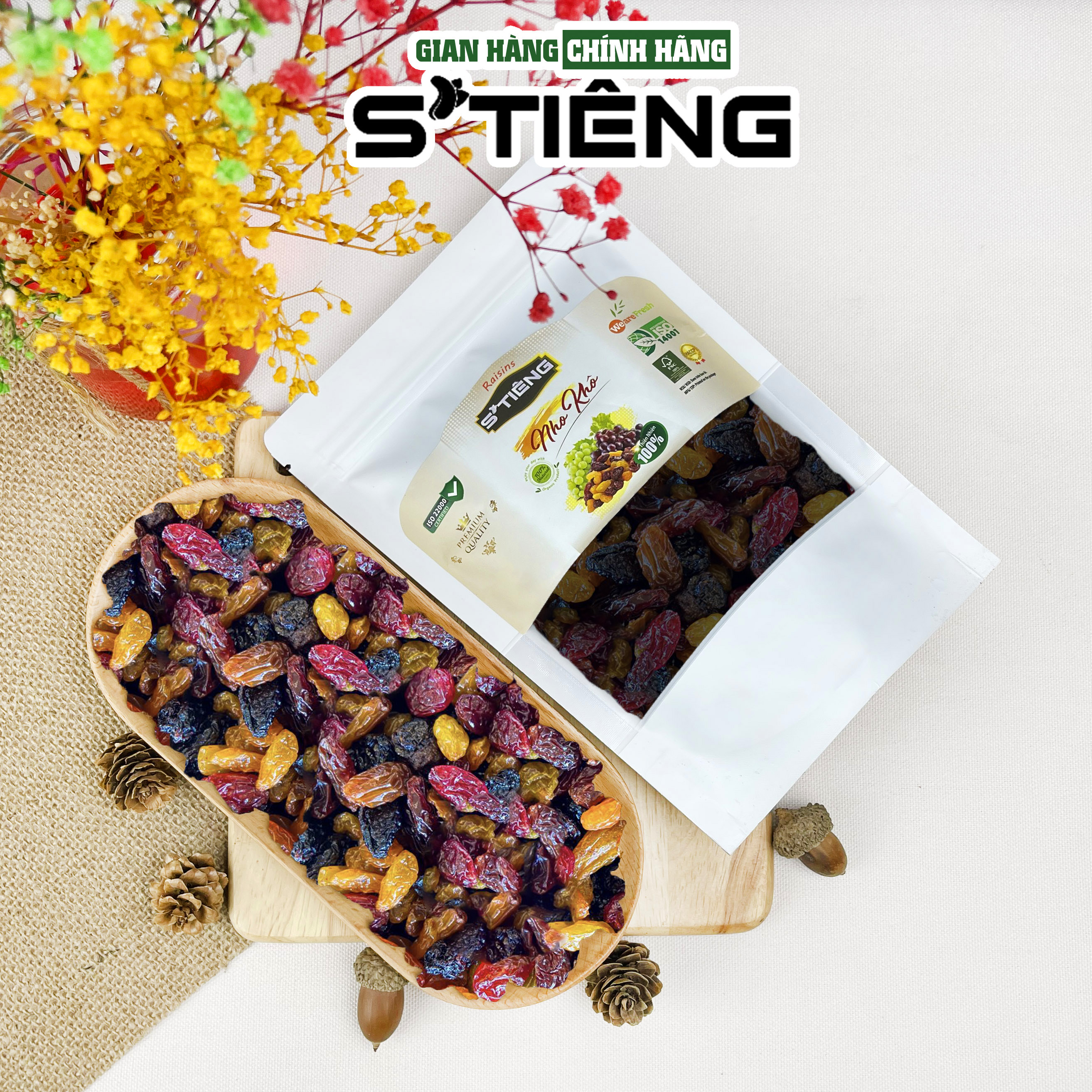 Nho Mix Màu Sấy Không Đường S'TIÊNG Ngon Ngọt