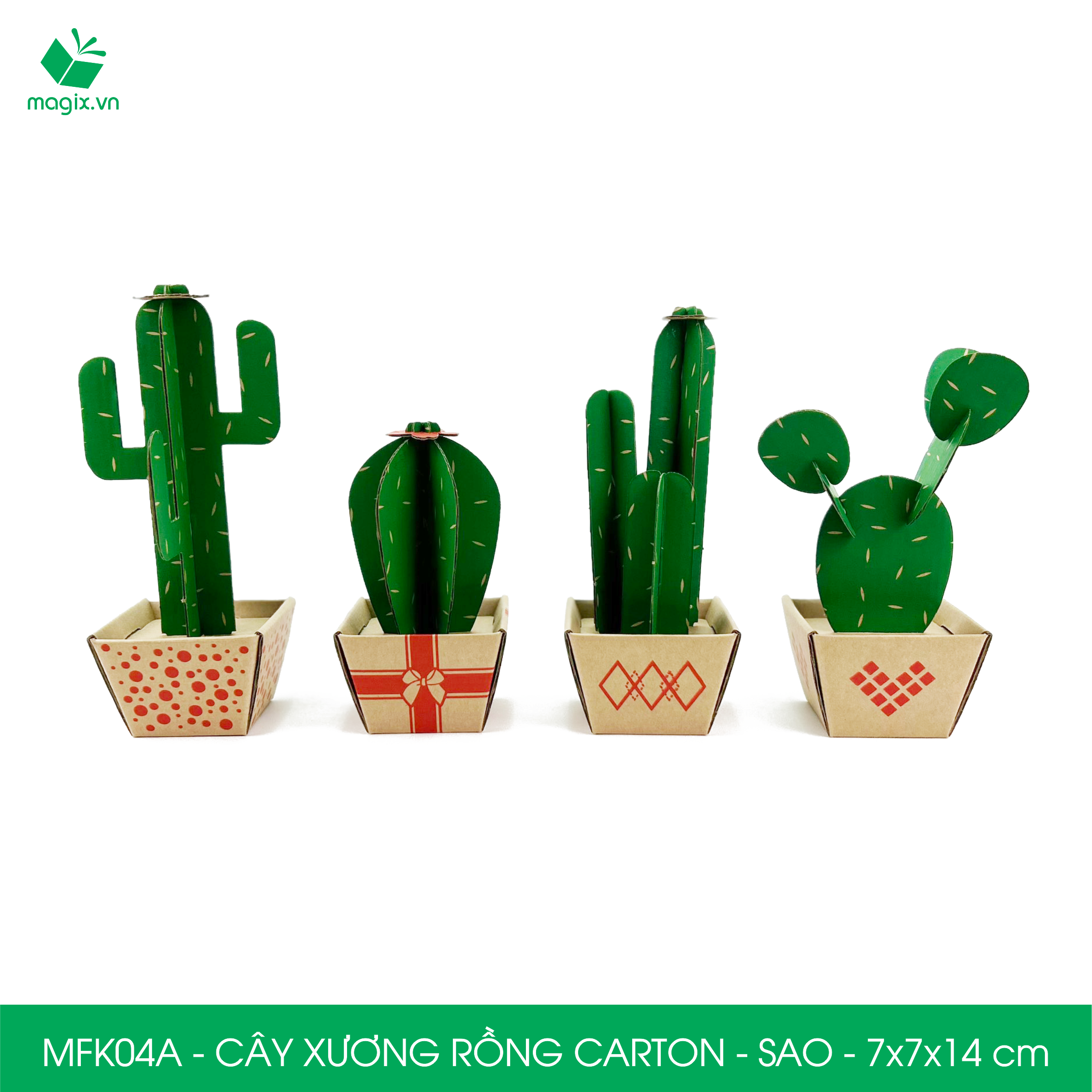 MFK04A - 7x7x14 cm - Cây xương rồng lắp ráp bằng giấy carton để bàn trang trí, bộ xếp hình sáng tạo