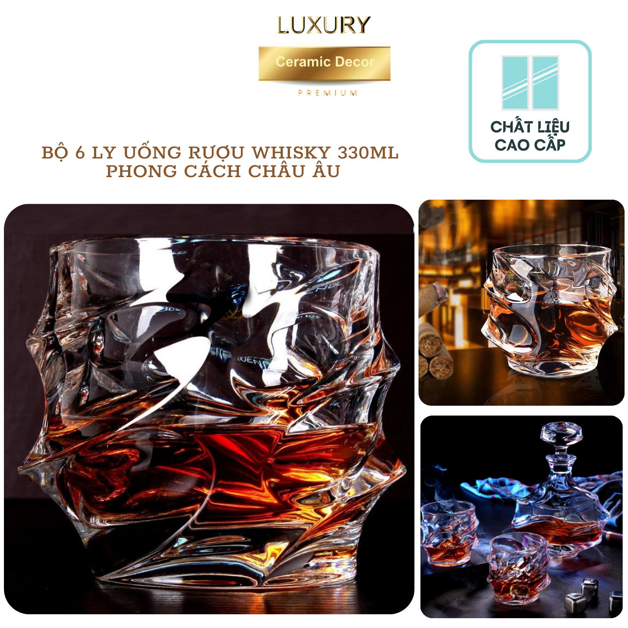 Bộ Ly Uống Nước, Rượu Whisky Xoắn Vô Cực Phong Cách Châu Âu 6 Sets - Hàng Nhập Khẩu