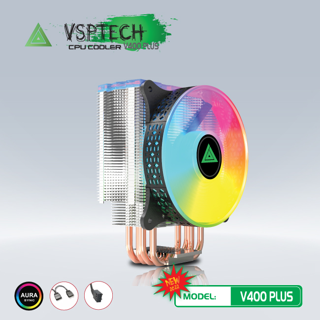 Tản nhiệt CPU VSP Cooler V400 PLUS Fan 12cm LED RGB Full Socket - Hàng chính hãng TECH VISION phân