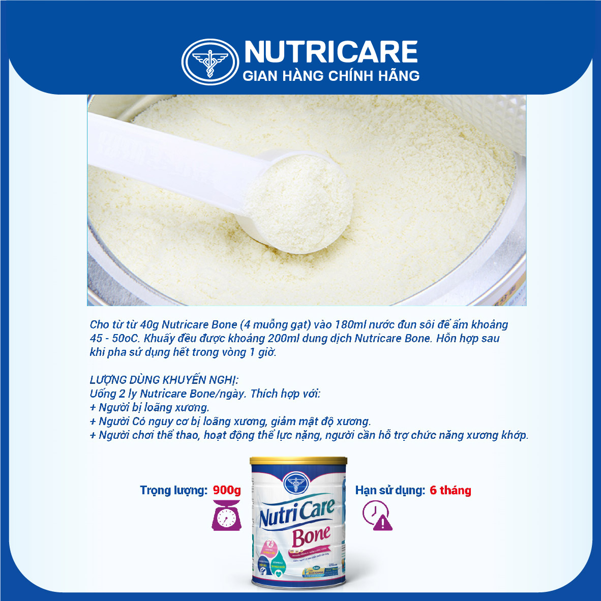 [Tặng 2 lọ yến] Sữa bột Nutricare Bone Mới phòng loãng xương cải thiện xương khớp (900g)