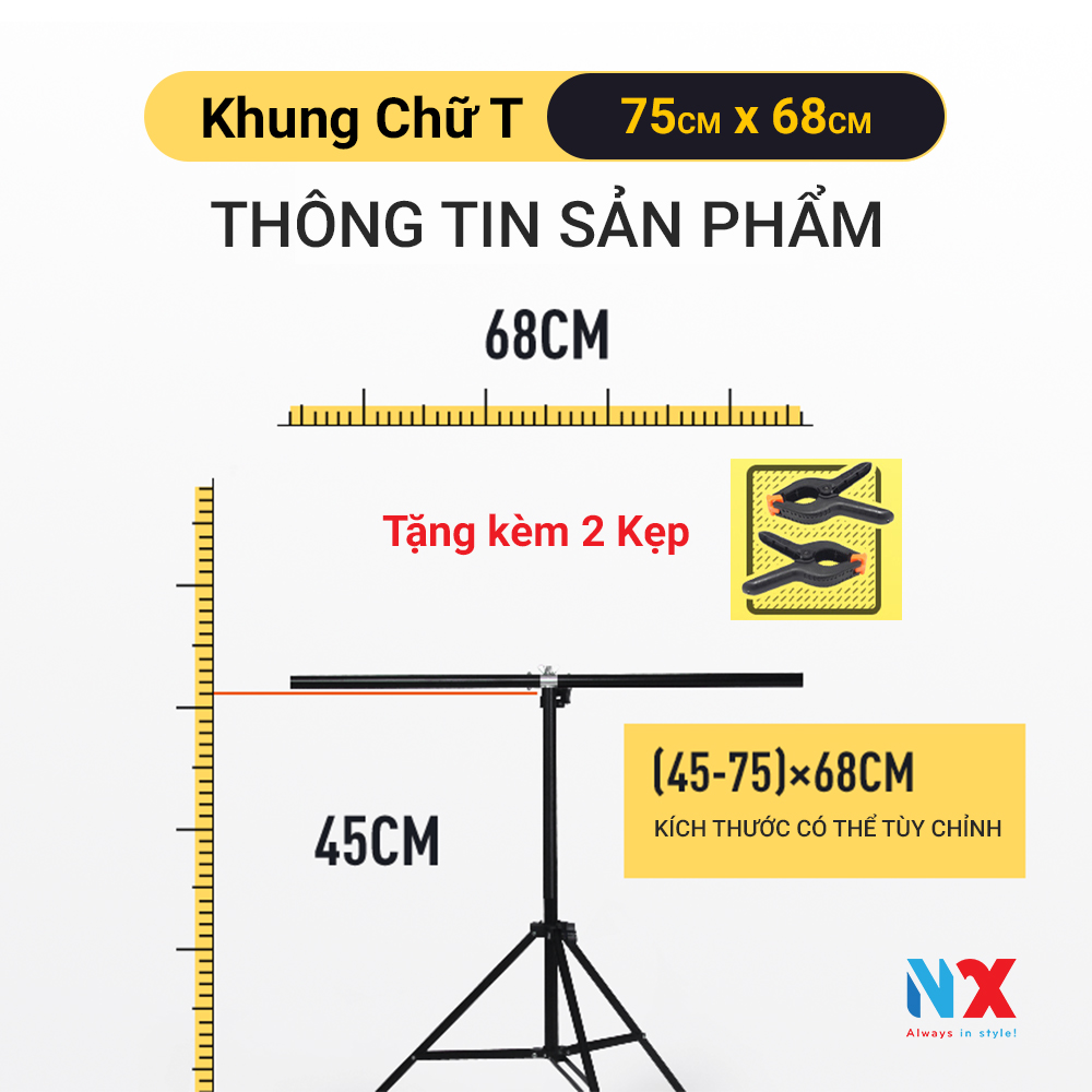 Combo Khung giá treo phông nền chữ U dùng trong studio kích thước 2x3m (Tặng kèm 4 kẹp phông nền) và Khung chữ T (tặng kèm 2 kẹp)