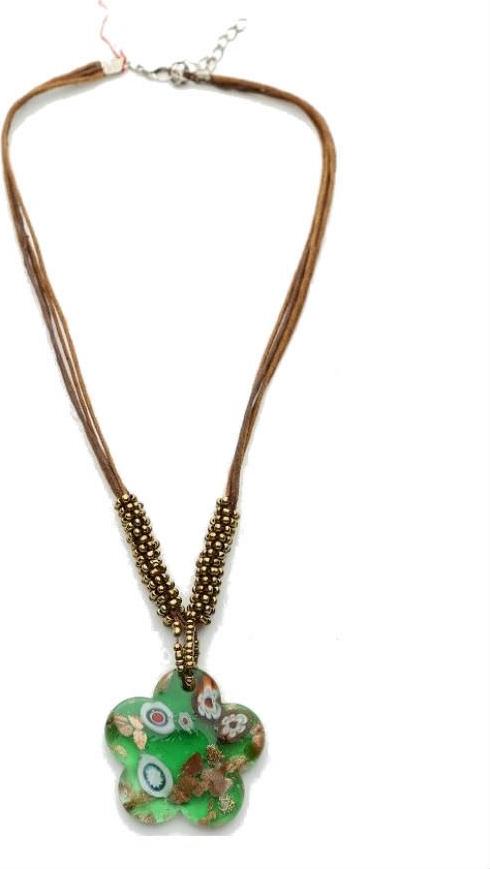 Dây Da Đeo Cổ Mặt Thủy Tinh Hình Hoa Mai - Xanh Lá Cây